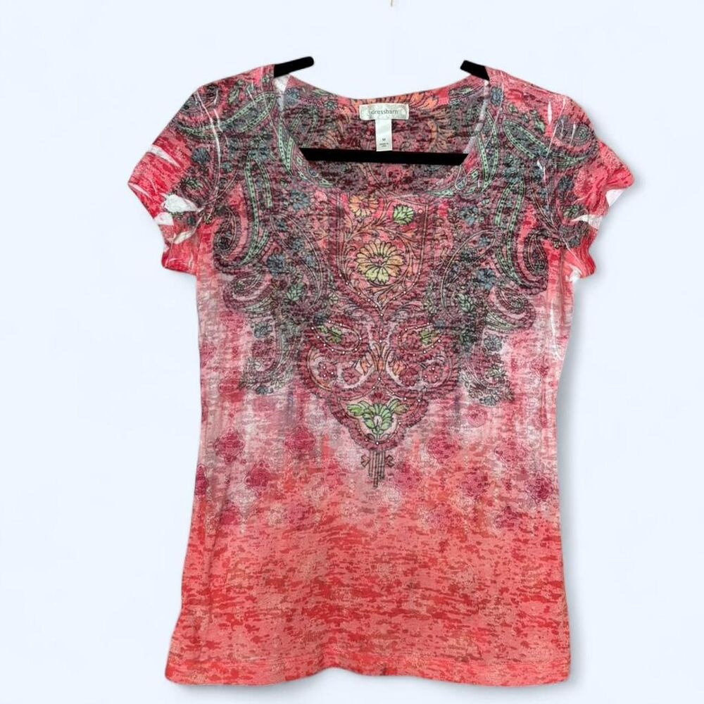 y2k Dressbarn Women's paisley-print T-shirt - Medium